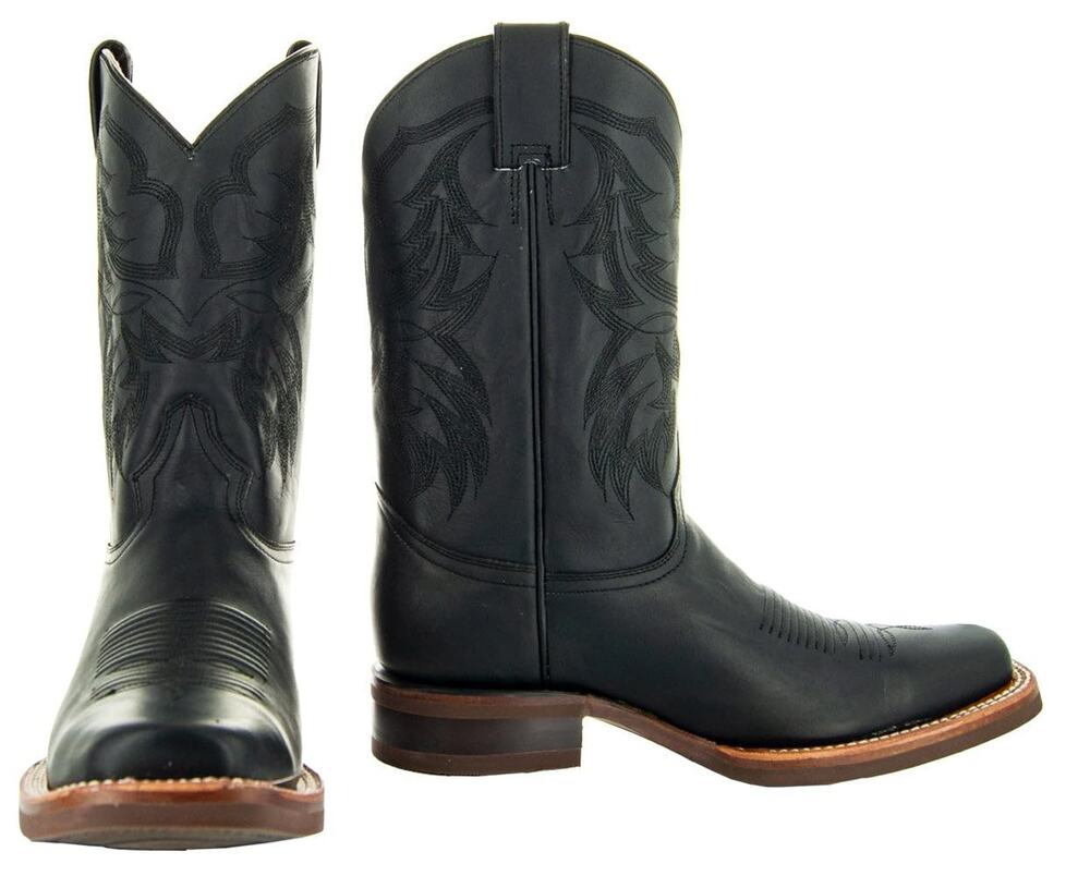 SOTO BOOTS MEN'S SQUARE TOE COWBOY BOOTS H4002 (BLACK,7)